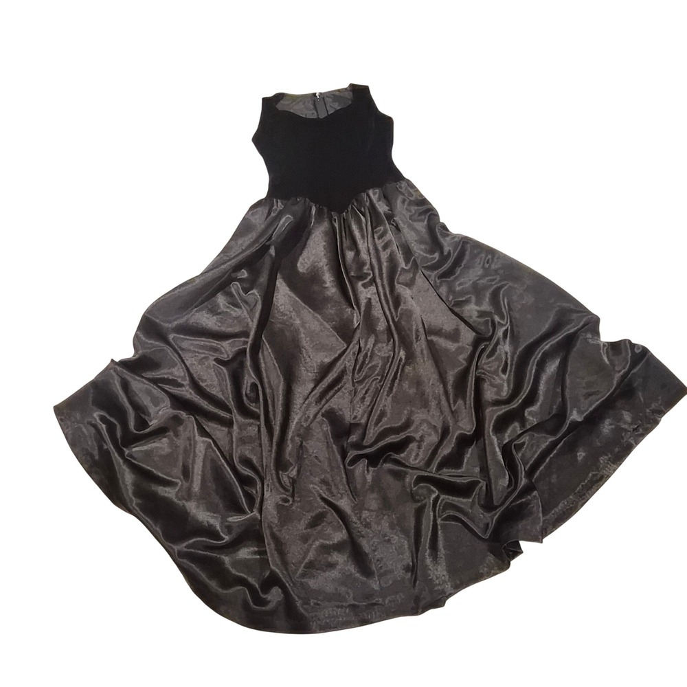 Vintage Black Velvet Satin Mixed Media Gown Sleeveless Formal Maxi Dress